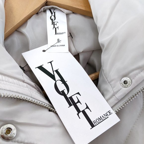 Violet Romance Size 4 Womens Quilted Short Jacket Coat in Stone - Picture 10 of 12